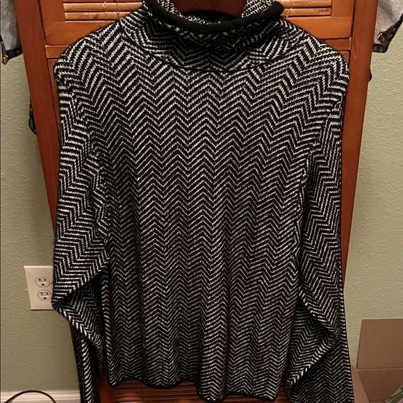 Excellent Tom Ford Black and White Chevron Cashmere & leather Sweater size XS - Picture 5 of 8